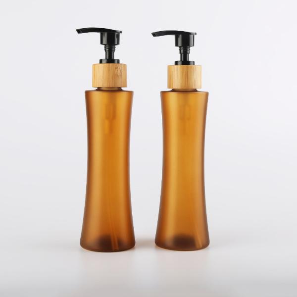Shampoo Amber bamboo cosmetic packaging plastic bamboo pump bottle frosted 6oz 180ml