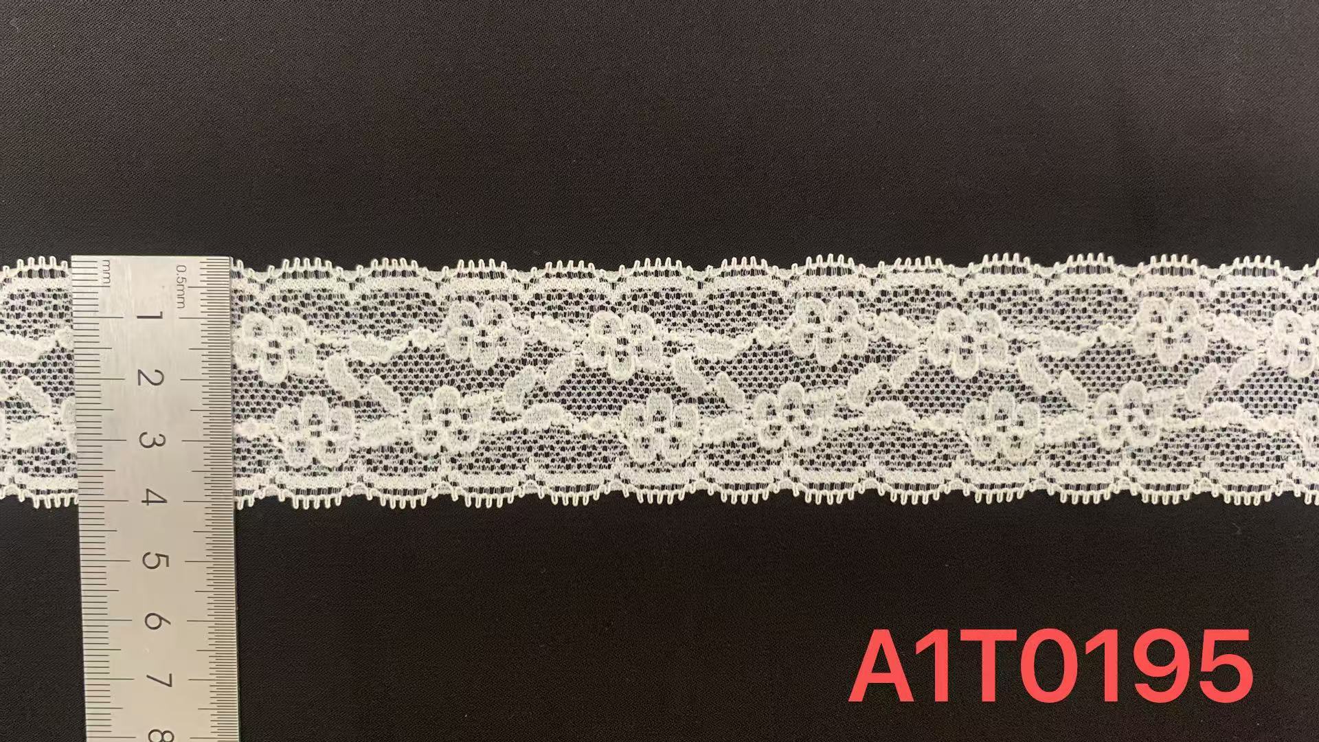 4cm White Vine Floral Elastic Nylon Lace Trim with Tooth Hollow Mesh for