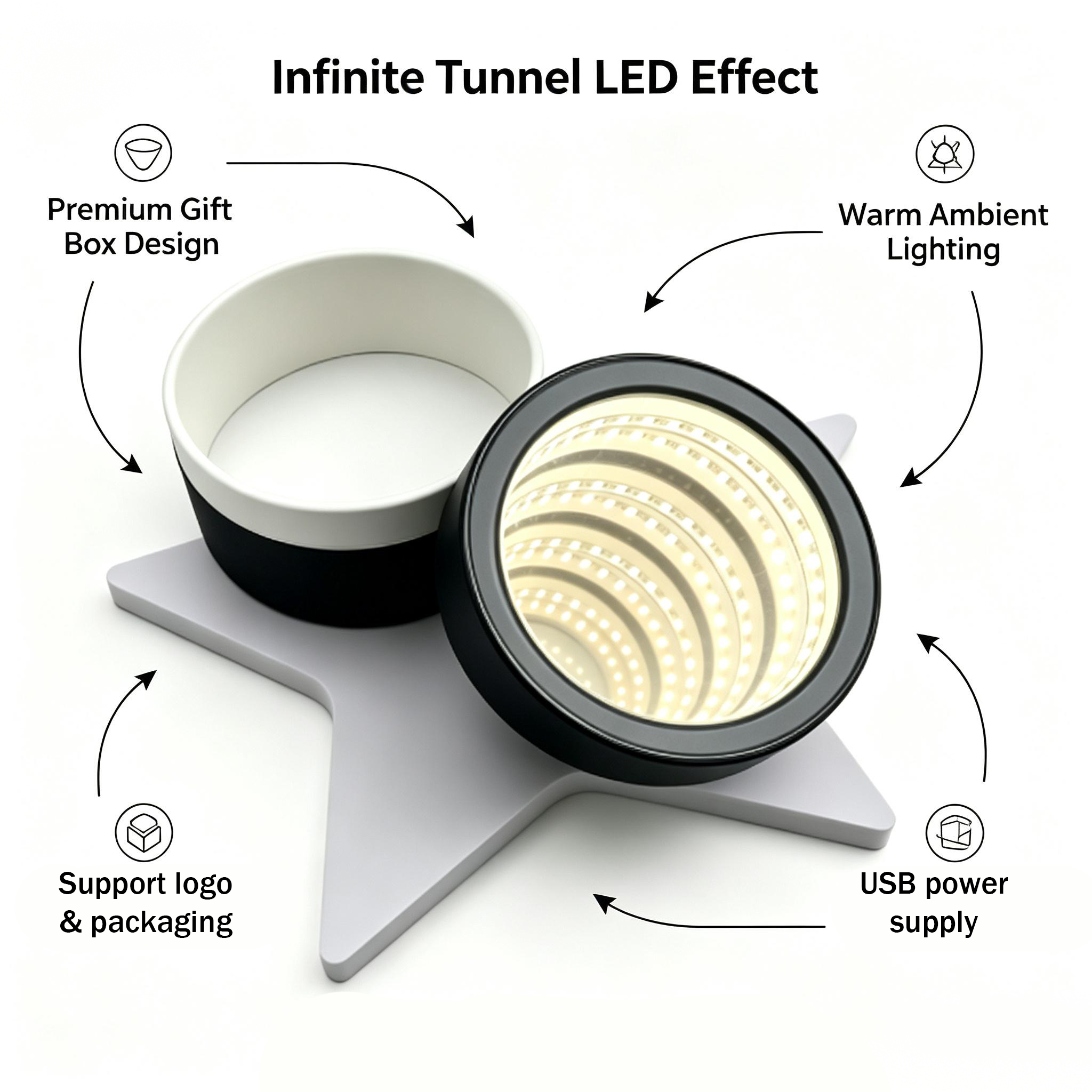 Round Infinity Mirror Light Gift Ornament Custom For Holiday Souvenirs Gifts