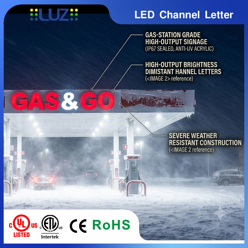 Anti UV Yellowing Resistant Acrylic Face High Output Brightness Channel Letter For Petrol Gas Station