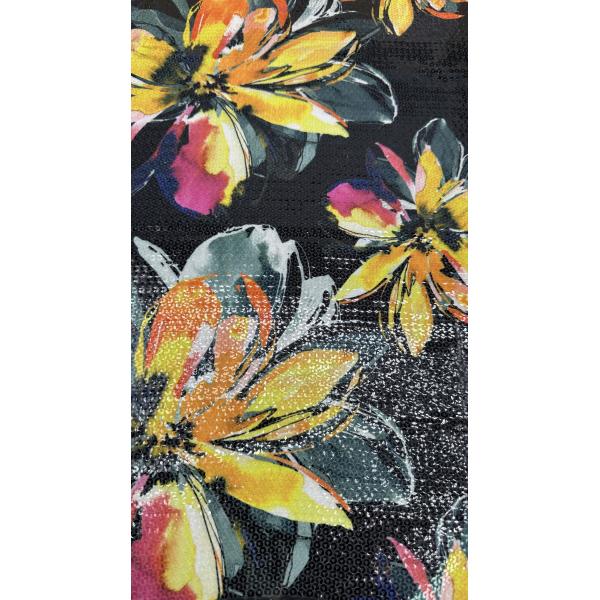 3D Floral Sequin Embroidery Fabric For Birthday Party Dress