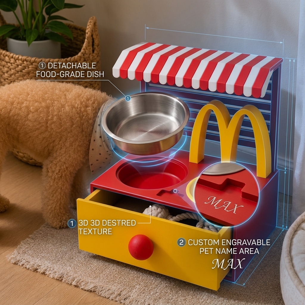 Custom Name 3D Printed Pet Bowl Detachable Stainless Steel Dish for Cats Small Dogs
