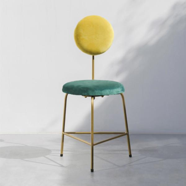 Velvet Multi Colored Upholstered Dining Chairs Metal Frame With Triangle Legs