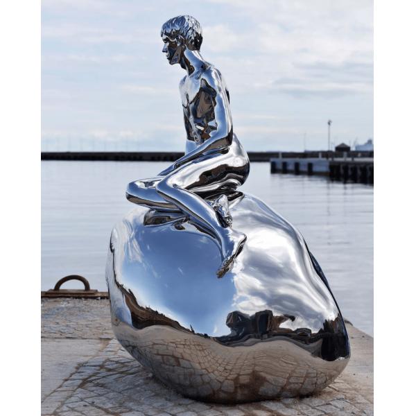 Figure grandeur nature moderne grande sculpture d'homme en acier inoxydable extérieur