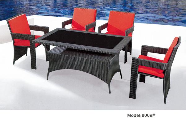 7-piece synthetic rattan wicker outdoor glass top hotel dining furniture 6 armchairs-8009