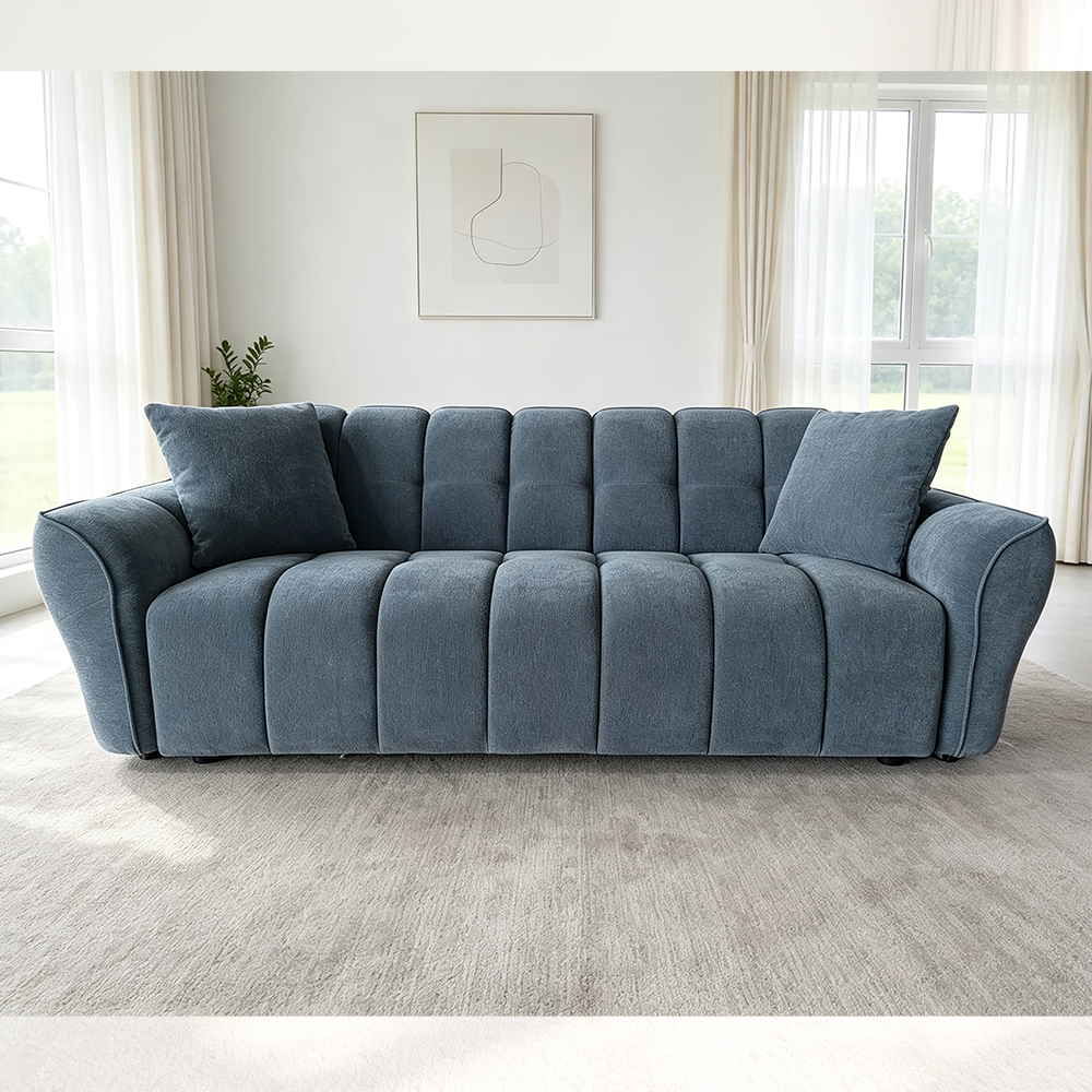3 Seater Sofa set with Pillows, Blue Fabric