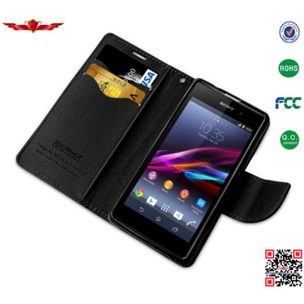 Hot Selling 100% Quaify Colorful PU Wallet Leather Cover Cases For Sony Xperia Z1 Z1 Mini