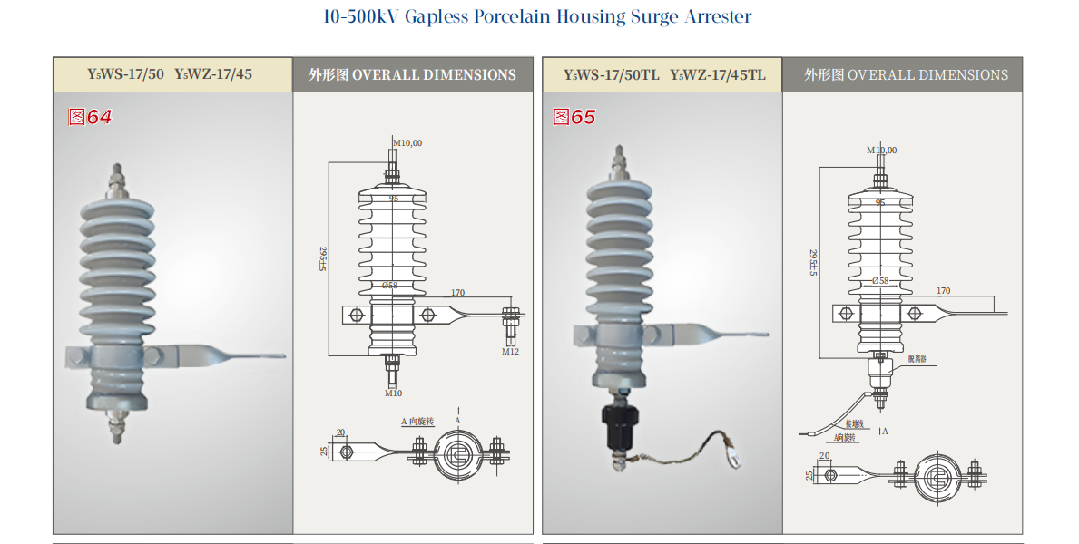 10-500kV Gapless Porcelain Housing Surge Arrester