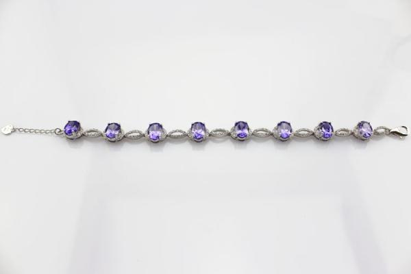 Women Jewelry 925 Silver Created 7x9mm Oval Amethyst Cubic Zircon Tennis Bracelet(B05PURPLE)