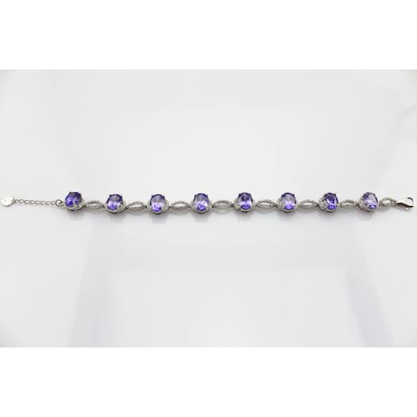 Women Jewelry 925 Silver Created 7x9mm Oval Amethyst Cubic Zircon Tennis Bracelet(B05PURPLE)