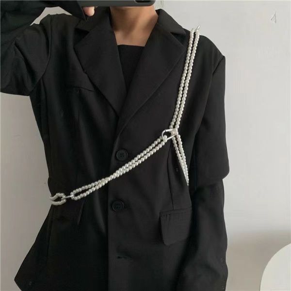 Ins Hip Hop Personality Wearable Pearl Accessories Combination Function Punk Waist Chain Disco Body Chain Chest Chain