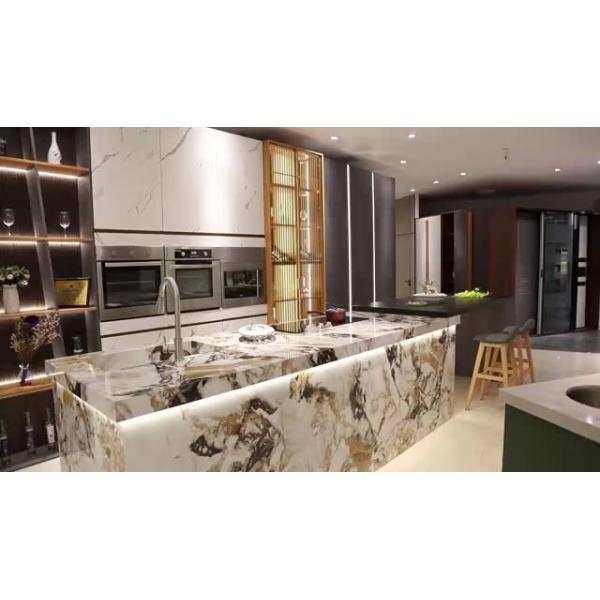1.6m 304SS Sink Tap Brown Island Kitchen Cabinets Marble Countertops