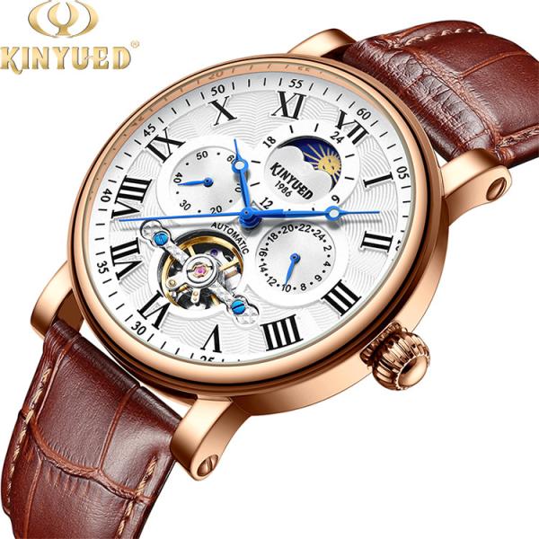 KINYUED mans watches custom logo wholesale luxury luminous hands automatic tourbillon watch mechanical
