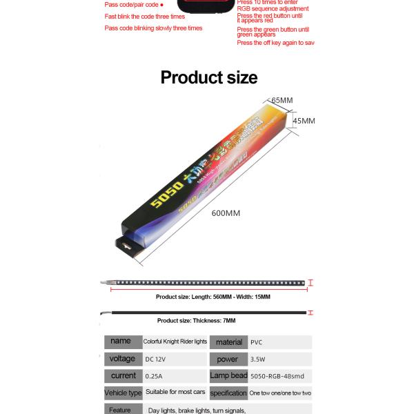 Universal ABS Car Interior LED Luces a prueba de agua 56CM Car Flash Strobe Light Light Knight Rider Escáner luz