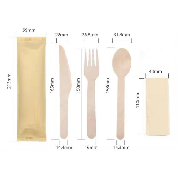 Wooden Cutlery Set with Pouch Custom Logo 165mm Quantity 1 Eco-Friendly Biodegradable