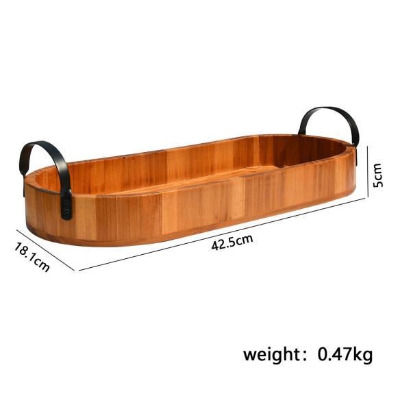 Food Dessert Natural Wood Serving Tray 42.5x18.1x5cm With Metal Handle