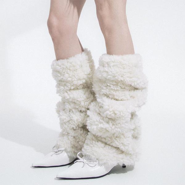 En hiver, des chaussures à jambes en peluche pour femmes, des chaussures à jambes en fourrure, épaisses, à la mode