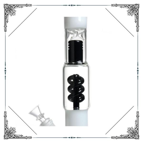 Black White Glass Straight tube Bong Helix Percolator Hookah Bongs UFO Perc Smoking Water Pipe