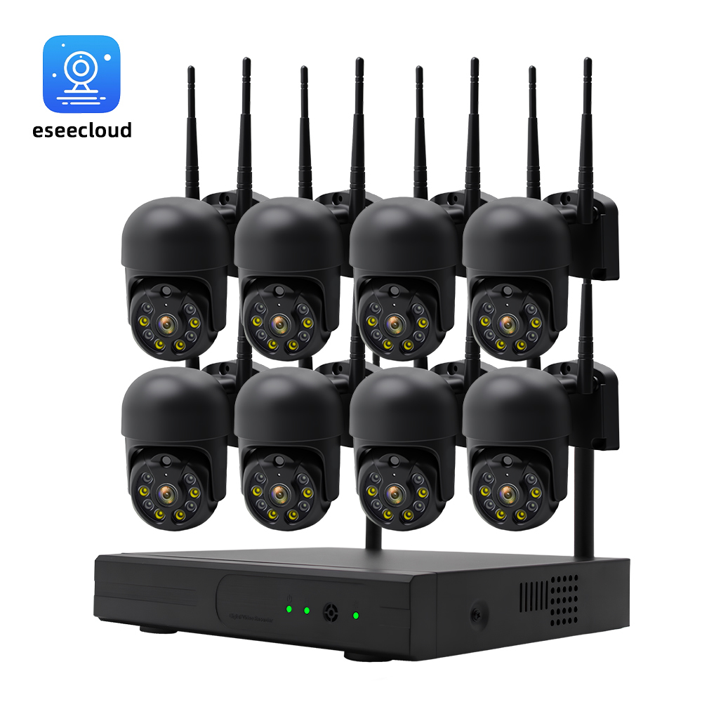 8‑Channel WiFi PTZ Security Camera NVR Kit, Outdoor Indoor Home Business Surveillance, Auto‑Tracking Human Detection Two‑Way Audio Full Color Night Vision Wireless Camera System