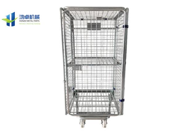Collapsible 4 Side Roll Container Trolley 660*420*1300mm For Supermarket
