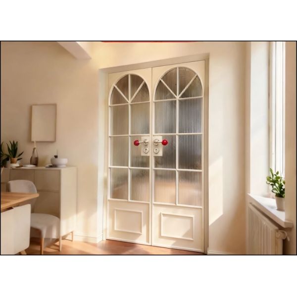 Custom French Vintage White Door Titanium Magnesium Aluminum Alloy Balcony Kitchen Bedroom Partition Door Glass Double Door
