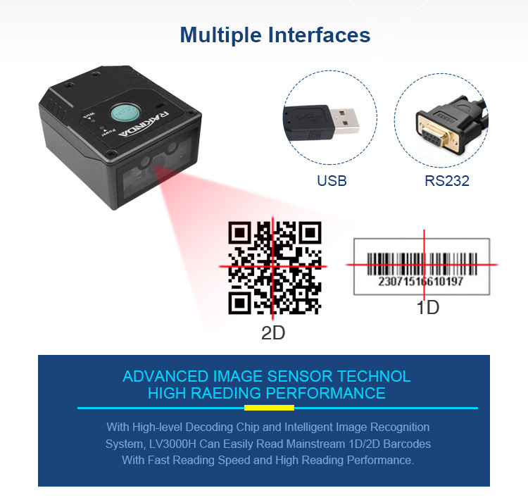 OCR MRZ блока развертки 1D 2D штрихкода RS232 LV3000H промышленный фиксированный