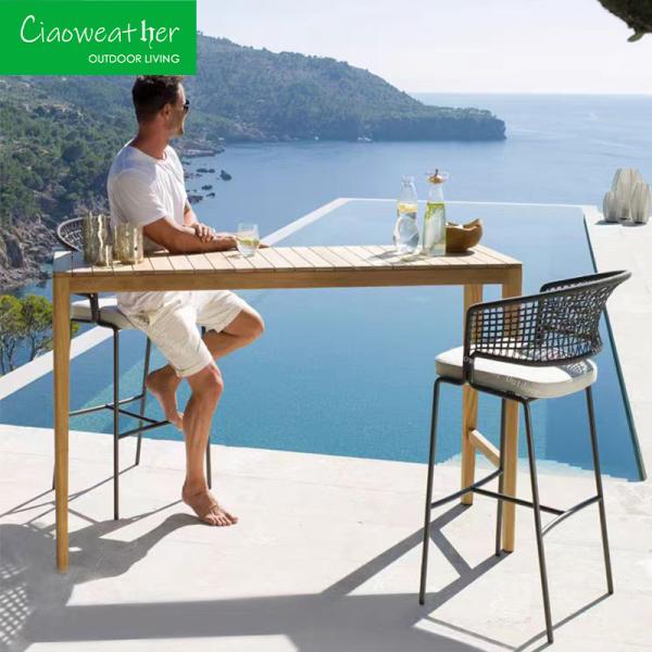 Outdoor Garden Aluminum Frame Rattan Bar Stool Chair for Hotel Courtyard Patio Furniture