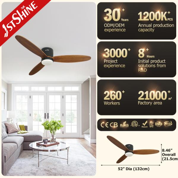 Dimmable 5 velocidade 52in LED ventilador de teto com 3 lâminas de madeira maciça
