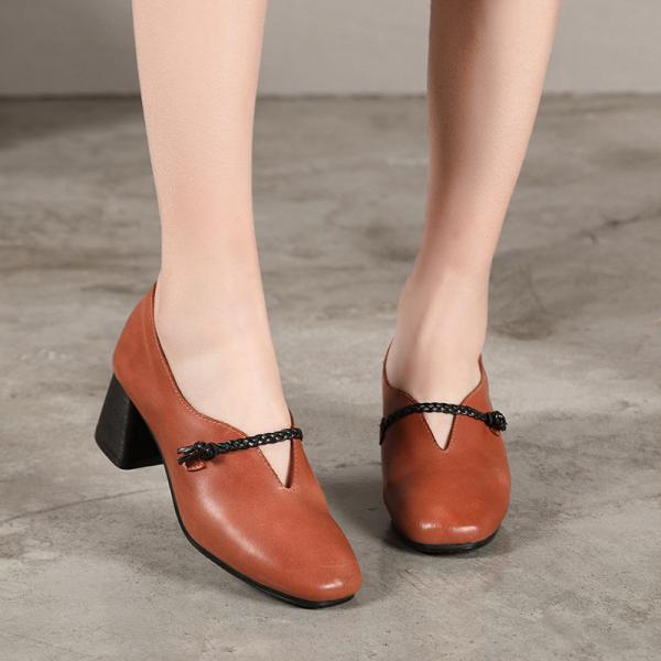 S415 Shoes Square Toe Thick Heel Leather Women'S Shoes Mori Art Simple Handmade Single Shoes Factory Wholesale