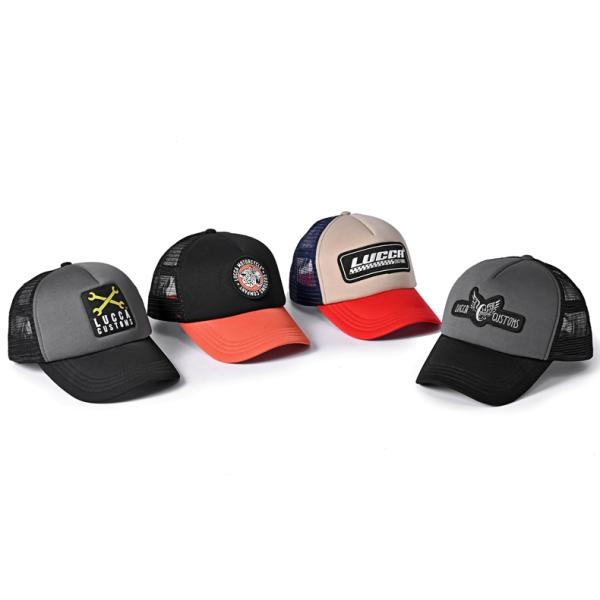 Plastic Button Sponge Trucker Caps Curved Brim High Quality Logo Polyester Caps