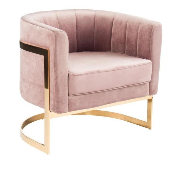 Home furniture Grey velvet Curved Event Furniture Rental Golden Stainless Steel Metal Leisure Single Sofa button tufted