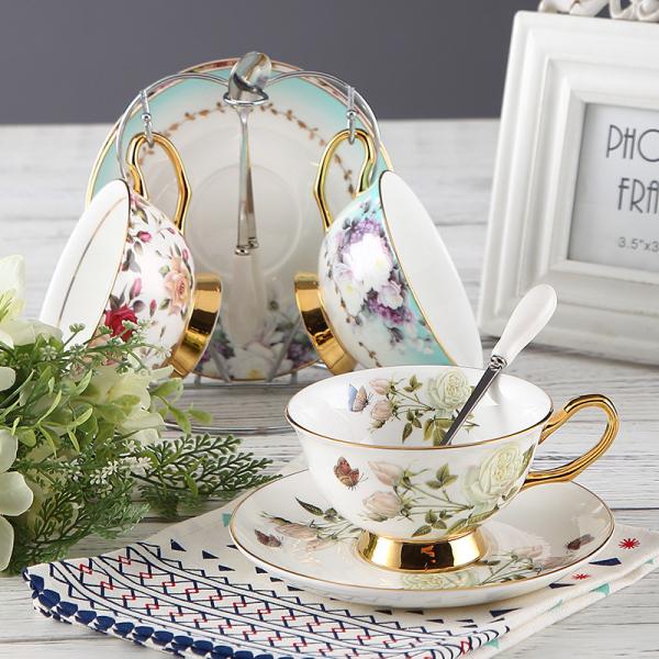 Non Toxic Crisp Gorgeous Gold Rimmed Latte Bone China Tea Cups