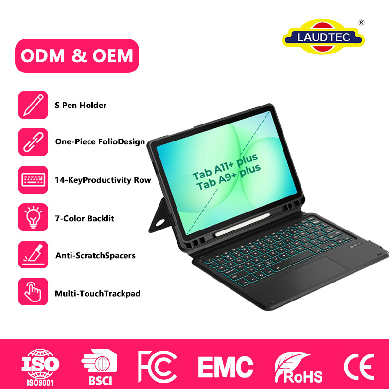 Keyboard Case for Samsung Tab A9+/A11+ 11,Rugged PU Leather Folio with TPU Shockproof Bumper, Anti-Scratch, Custom OEM/ODM