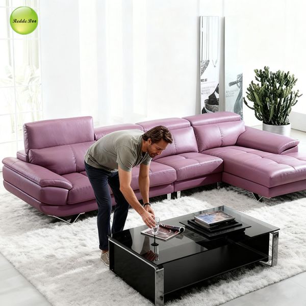 Purple Leather Angled L Shaped Sectional Sofa 80 X 80 8 Piece Reversible