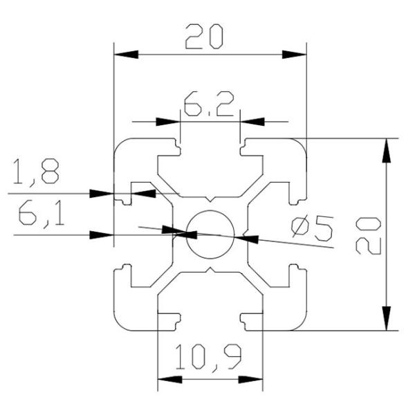 GB Standard 20 * 20 T Slot Aluminum Profile Natural Anodized With 5mm Hole
