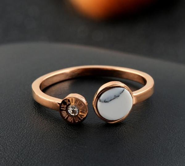 316L Steel 18k Real Gold Shell Opening Ring Jewelry Roman Number Diamond Finger Rings
