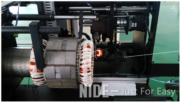 Horizontal structure automatic lacing machine for three phase motor stator end coil