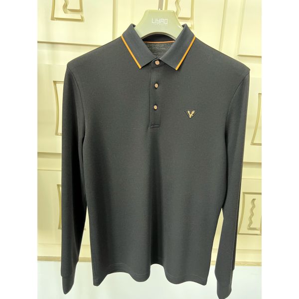 Luxury Men Long  Sleeve Polo Shirts with Contrast Collar Classic Design Embroidered Logo, Multiple Colors for Business & Casual
