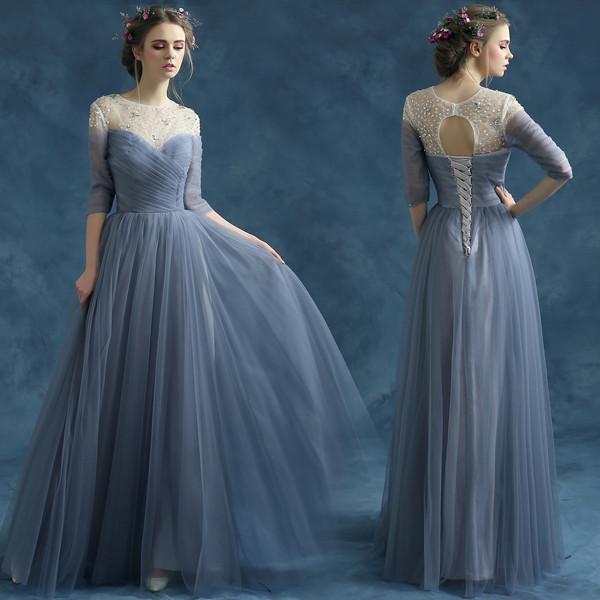 Off The Shoulder Bra Neck Lace Up Gray Purple Elegant Evening Dresses TSJY041