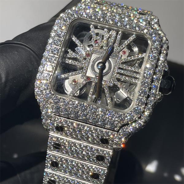 Relógio de diamante de joias VVS 41 mm 29 quilates esqueleto relógio de diamante