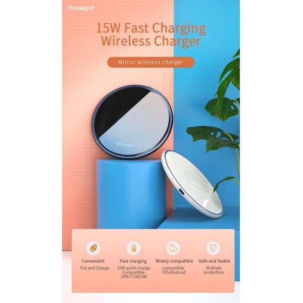 Mirror Desktop Type C Wireless Charger 5W 7.5W 10W 15W Cargadores Para Celulares