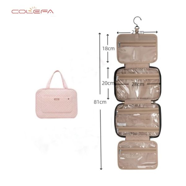 Polyester Toiletry Bags Travel Pouch with Hanging Hook Waterproof Cosmetic Bag Business Trip Organizer Full-Size Hook Handbag