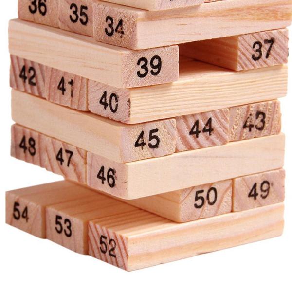 54 Pieces Digital Children'S Stacked Wooden Tumbling Tower Light Brown