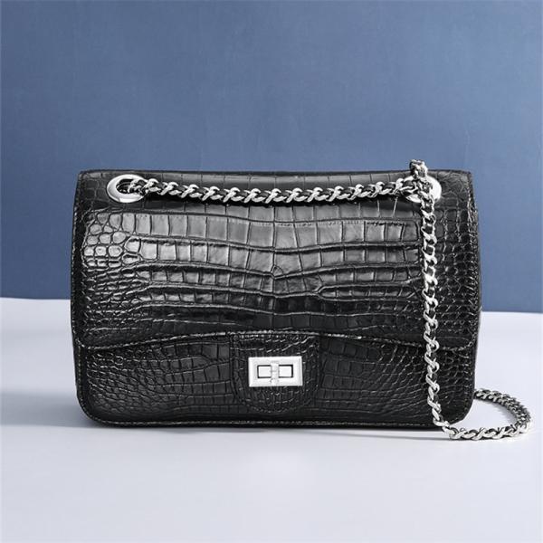 Authentic Crocodile Belly Skin Women Purse Genuine Alligator Leather Lady Flap Bag Silver Chain  Female Shoulder Bag