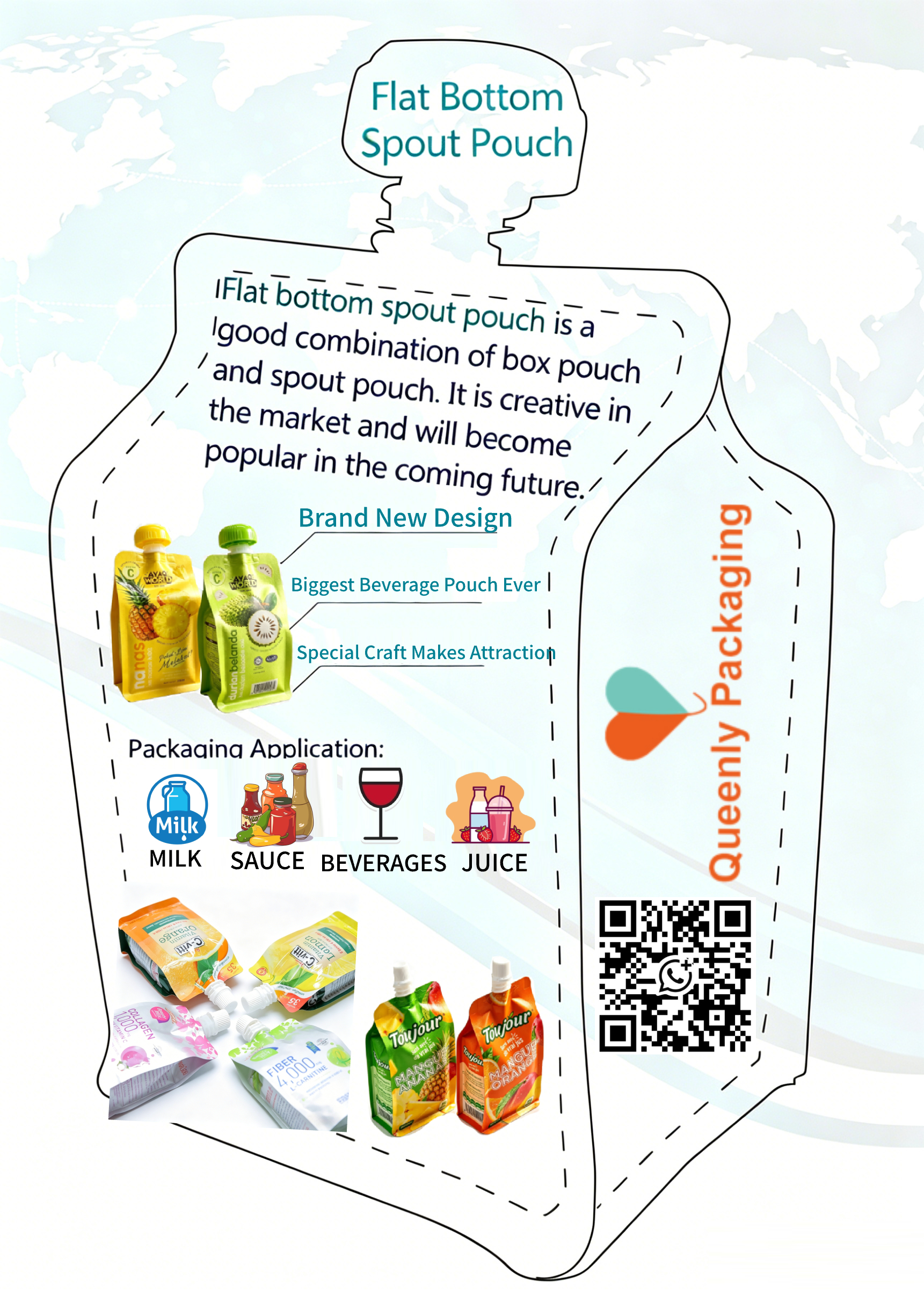 150g Flat Bottom Spout Pouch | Stand Up Juice Spout Bag For Orange Lemon Vitamin Drink Food Grade Custom Print