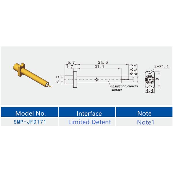 ROHS SMP Male Gold Plating Flange Mount RF Connector With Long Metal Convex Surface