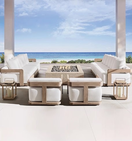 Solid Teak Wood Garden Sofa Set Outdoor Lounge Bed With High Rebound Sponge Cushion