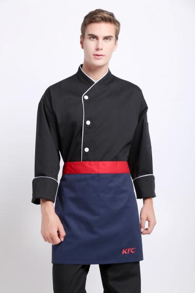 Sarja 2/1 de cozinheiro chefe preto Búzio-livre Wear do avental do algodão 35% do poliéster 65% meio