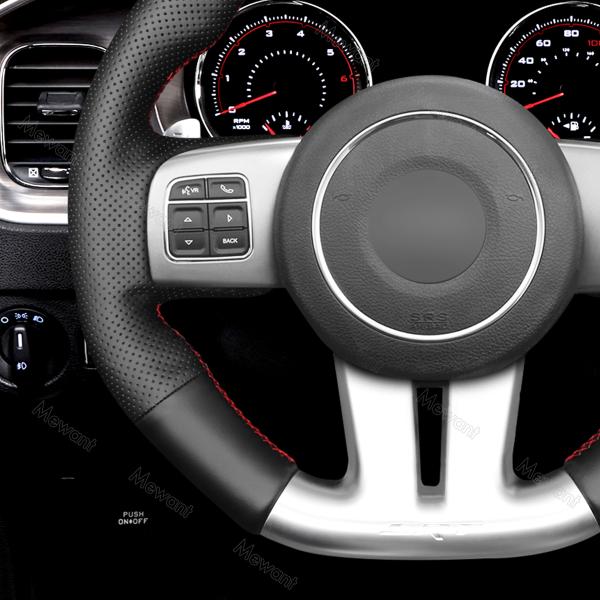 Custom Available Durable Faux Leather Hand Sewing Car Steering Wheel Covers Wraps for Dodge Challenger (SRT) 2011-2015