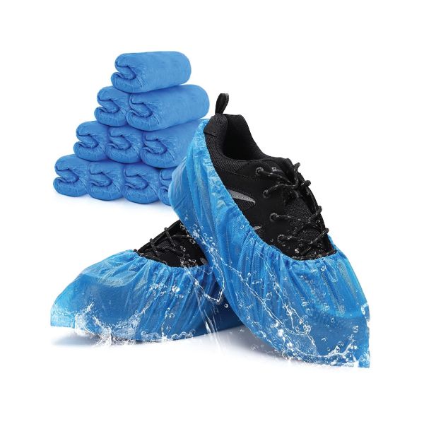 Hubei Haixin Disposable Blue CPE Indoor Shoe Covers Waterproof Nonslip Shoe Cap Blue Plastic Automatic Shoe Cover Wholesale